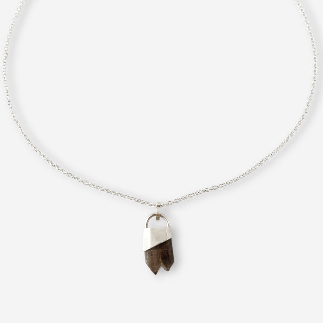 STRUGA Brown Quartz Silver Necklace - dark minimalist sterling silver necklace handcrafted Bali