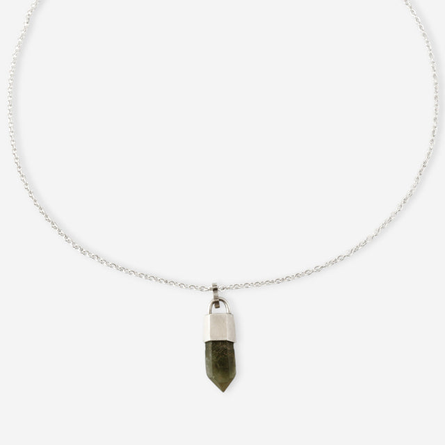 STRUGA Green Quartz Silver Necklace #2 - dark minimalist sterling silver necklace handcrafted Bali