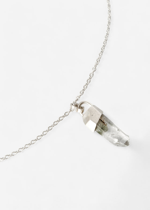 STRUGA Transparent Quartz Silver Necklace - dark minimalist sterling silver necklace handcrafted Bali - view 3