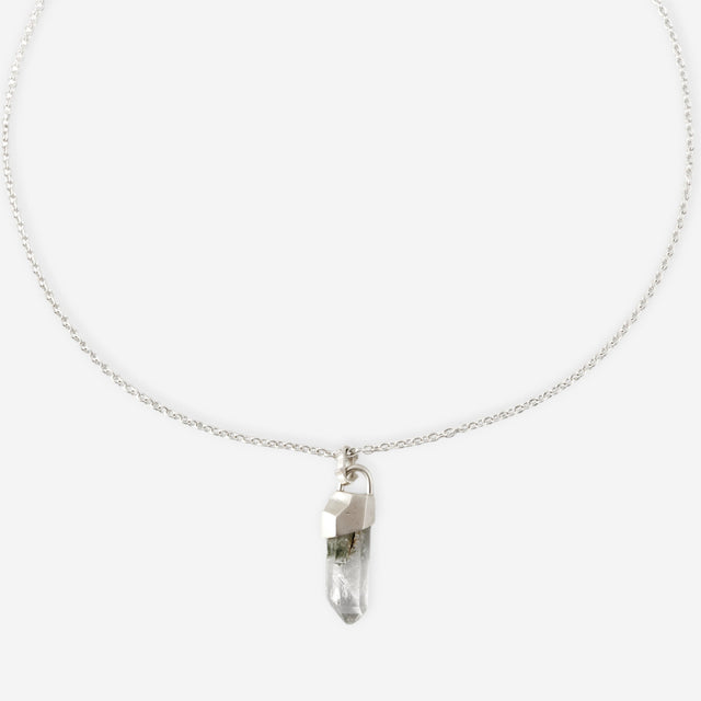 STRUGA Transparent Quartz Silver Necklace - dark minimalist sterling silver necklace handcrafted Bali