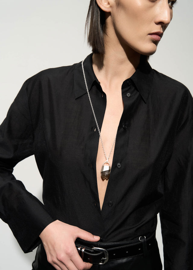 STRUGA Brown Quartz Silver Necklace - dark minimalist sterling silver necklace handcrafted Bali - view 2