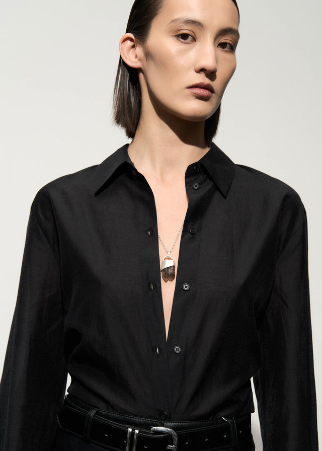 STRUGA Brown Quartz Silver Necklace - dark minimalist sterling silver necklace handcrafted Bali - view 5