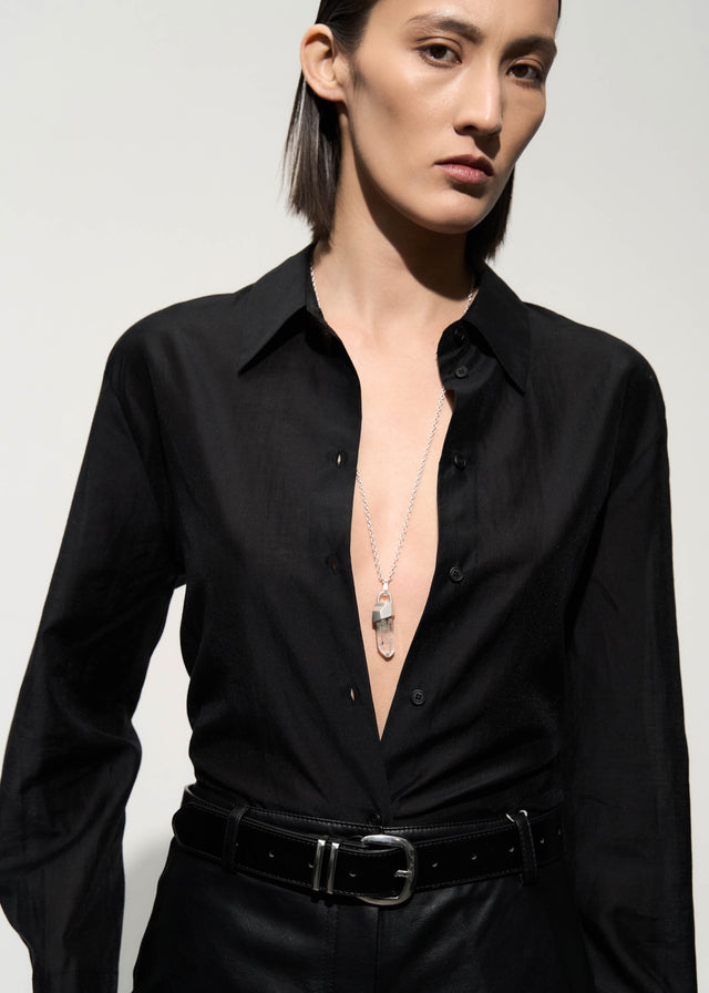 STRUGA Transparent Quartz Silver Necklace - dark minimalist sterling silver necklace handcrafted Bali - view 2