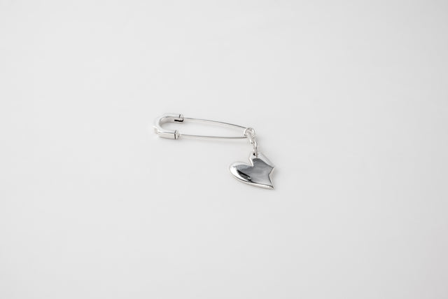 STRUGA Pin + Small Solid Heart Silver Earrings - deconstructed sterling silver earrings handcrafted Bali - view 4