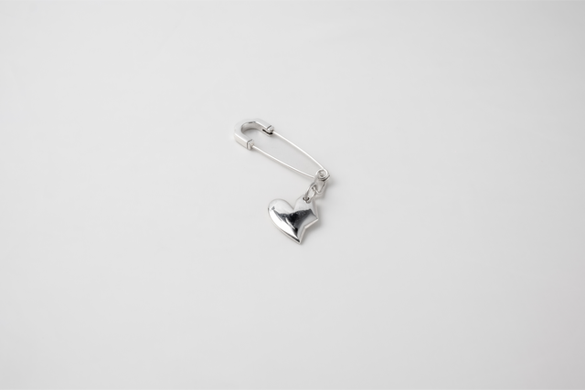 STRUGA Pin + Small Solid Heart Silver Earrings - deconstructed sterling silver earrings handcrafted Bali - view 3