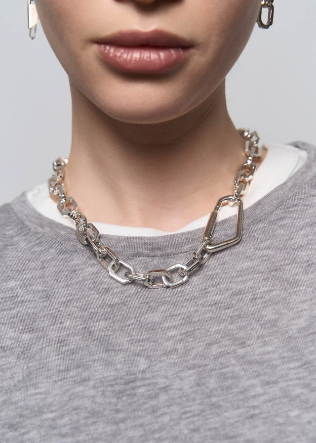 STRUGA Blade Link Choker Necklace with Carabiner - edgy sterling silver necklace handcrafted Bali - view 3