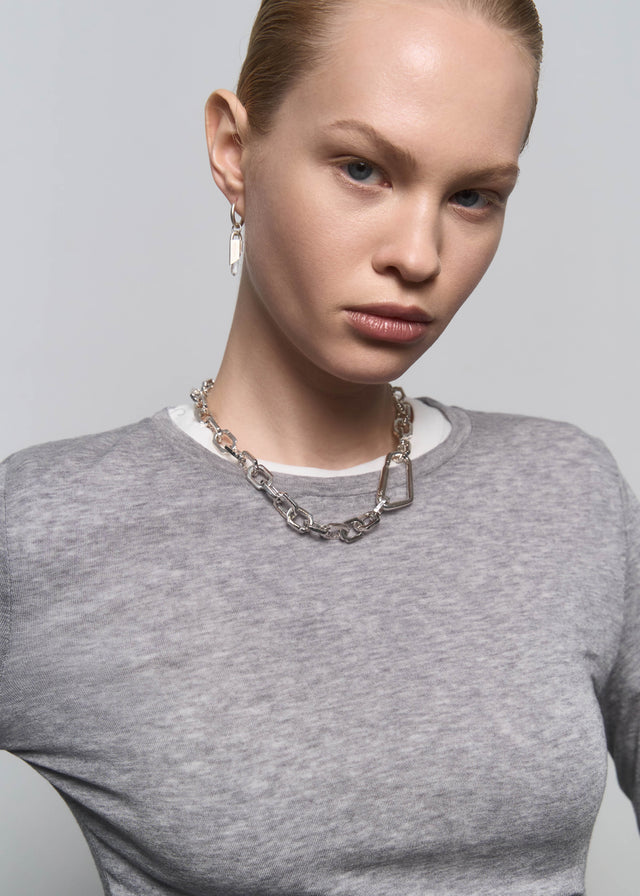 STRUGA Blade Link Choker Necklace with Carabiner - edgy sterling silver necklace handcrafted Bali - view 5