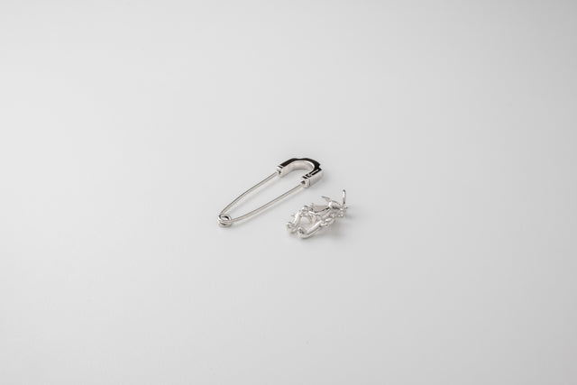 STRUGA Pin + Bear Rabbit Silver Earrings - deconstructed sterling silver earrings handcrafted Bali - view 3