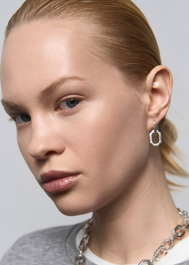 STRUGA Blade + Mini Blade Link Silver Earrings - edgy sterling silver earrings handcrafted Bali - view 2