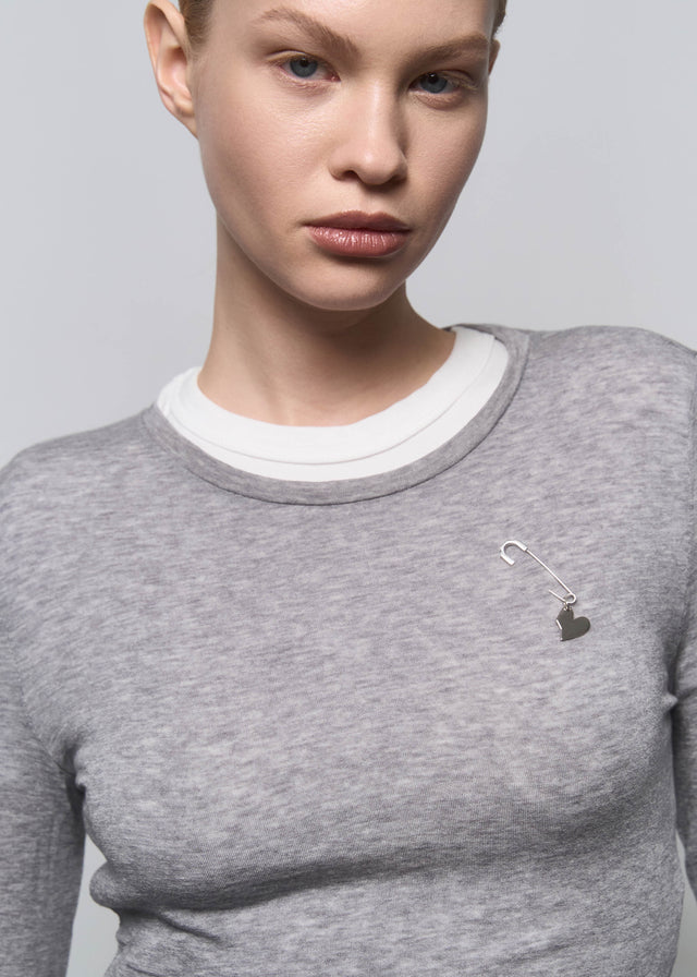 STRUGA Pin + Small Solid Heart Silver Earrings - deconstructed sterling silver earrings handcrafted Bali - view 2