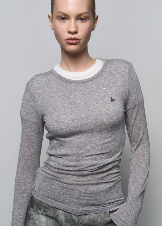 STRUGA Pin + Small Solid Heart Silver Earrings - deconstructed sterling silver earrings handcrafted Bali - view 5