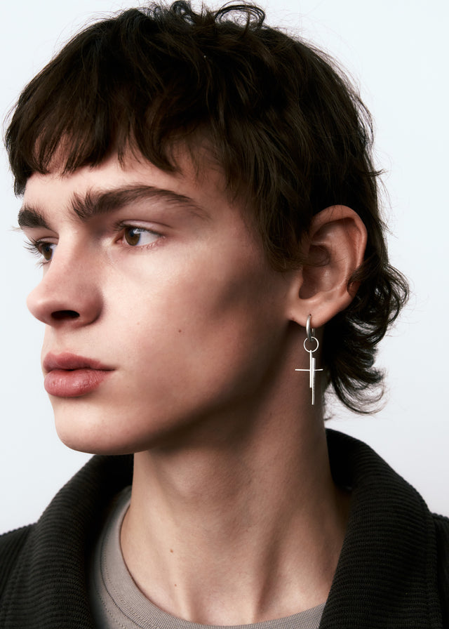 STRUGA Earring Thorn + small Suprimatism cross - edgy sterling silver earrings handcrafted Bali - view 3