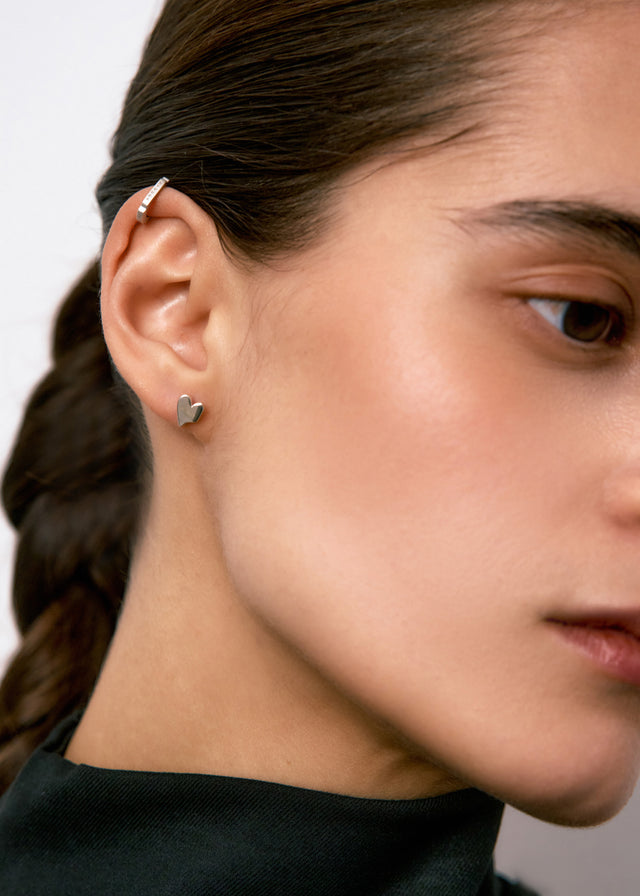 STRUGA Signature Heart Stud Silver Earrings - signature sterling silver earrings handcrafted Bali - view 2