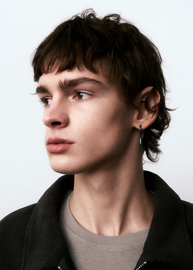 STRUGA Earring Classic + (S) size cylinder frame with green tourmaline #24 - sterling silver earrings Bali - view 4