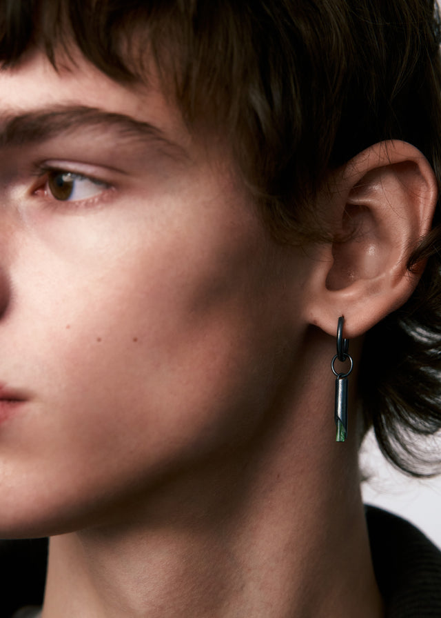 STRUGA Earring Classic + (M) size cylinder frame with green tourmaline #28 - sterling silver earrings Bali - view 2