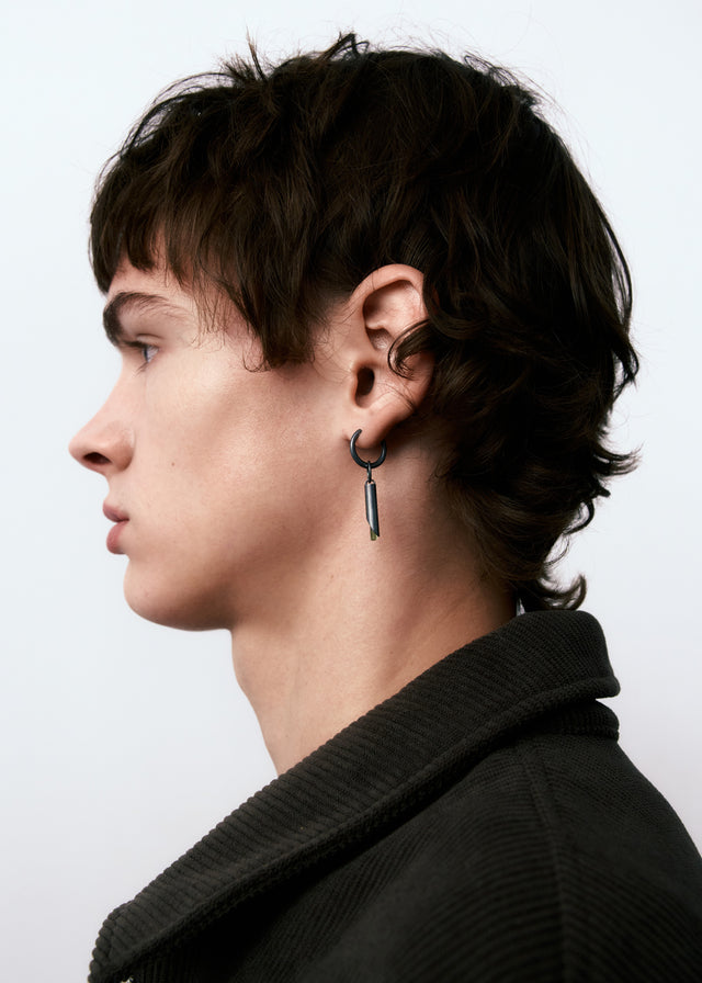 STRUGA Earring Classic + (M) size cylinder frame with green tourmaline #28 - sterling silver earrings Bali - view 4