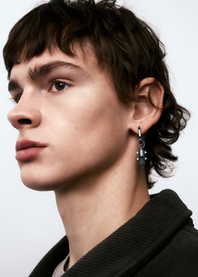 STRUGA Earring Thorn + (M) size Thorn frame with grey tourmaline #21 - edgy sterling silver earrings handcrafted Bali - vi...