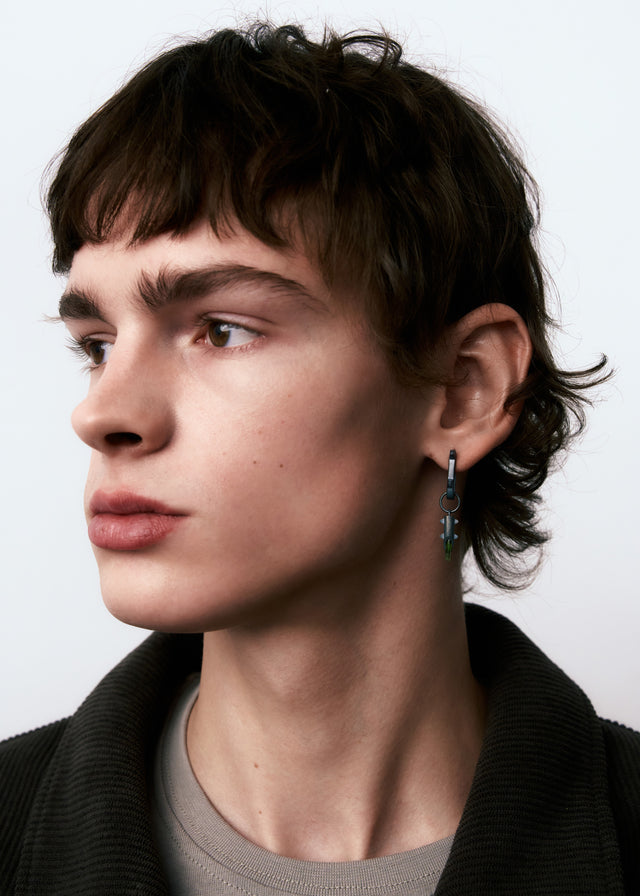 STRUGA Earring Thorn + (S) size Thorn frame with green tourmaline #22 - edgy sterling silver earrings handcrafted Bali - v...