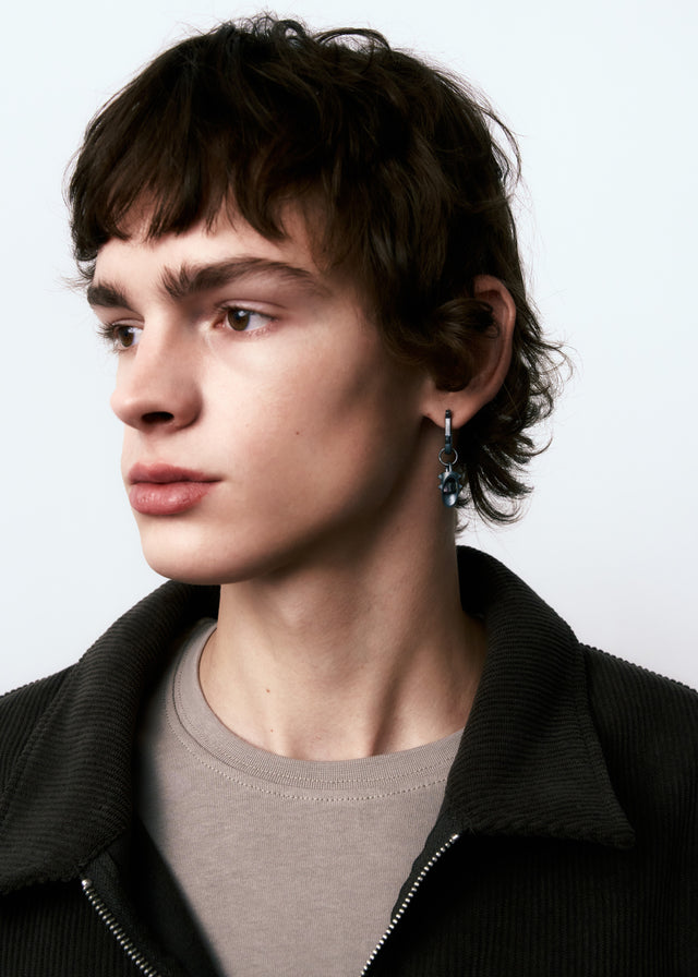 STRUGA Earring Thorn + (M) size Thorn frame with grey tourmaline #20 - edgy sterling silver earrings handcrafted Bali - vi...