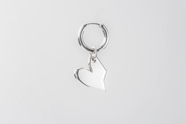 STRUGA Classic + Small Solid Heart Silver Earrings - deconstructed sterling silver earrings handcrafted Bali