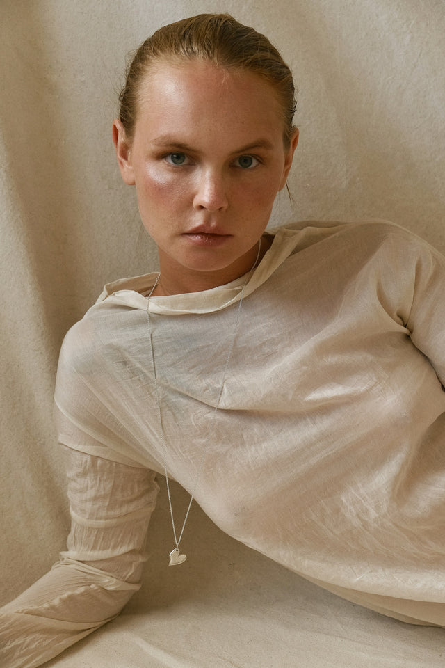 STRUGA Small Solid Heart Silver Necklace - signature sterling silver necklace handcrafted Bali - view 5