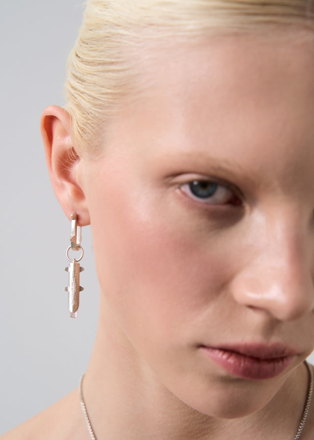 STRUGA Thorn + Large Thorn Frame with Pink Tourmaline #9 Silver Earrings - edgy sterling silver earrings handcrafted Bali ...