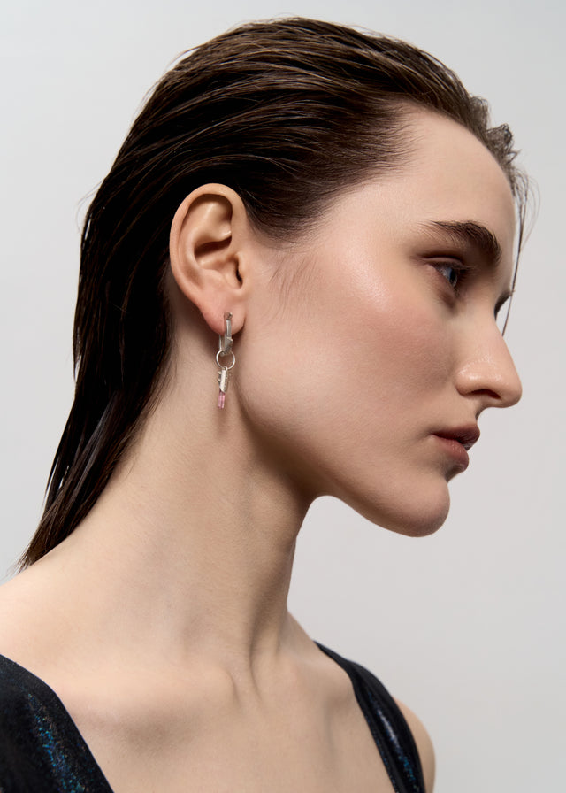 STRUGA Thorn + Medium Thorn Frame with Pink Tourmaline #11 Silver Earrings - edgy sterling silver earrings handcrafted Bal...