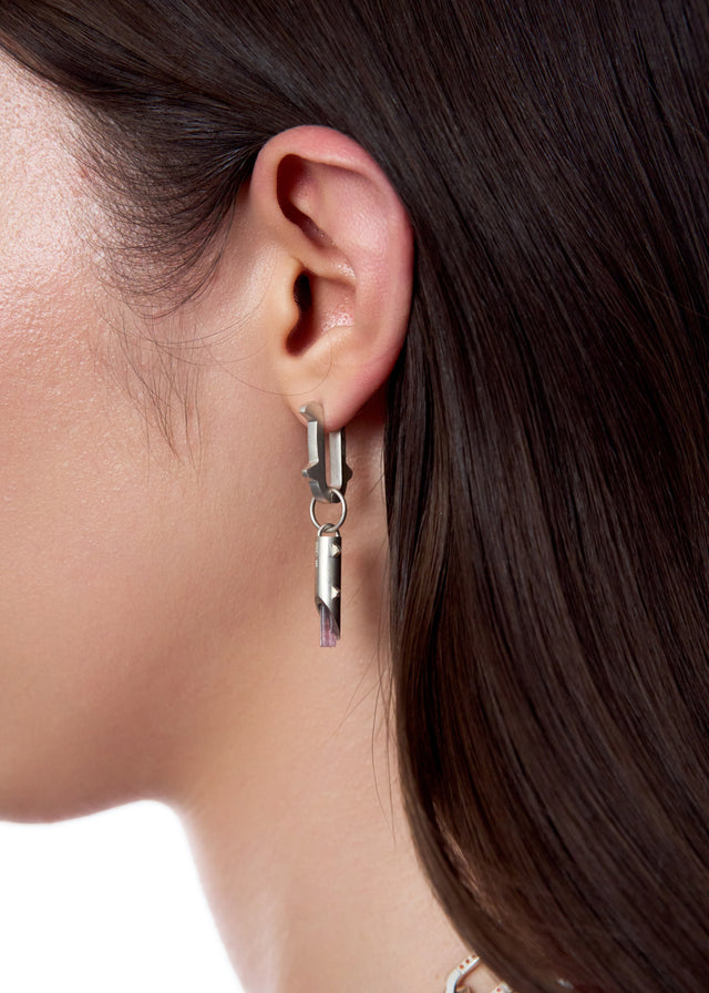 STRUGA Thorn + Medium Thorn Frame with Purple Tourmaline #13 Silver Earrings - edgy sterling silver earrings handcrafted B...