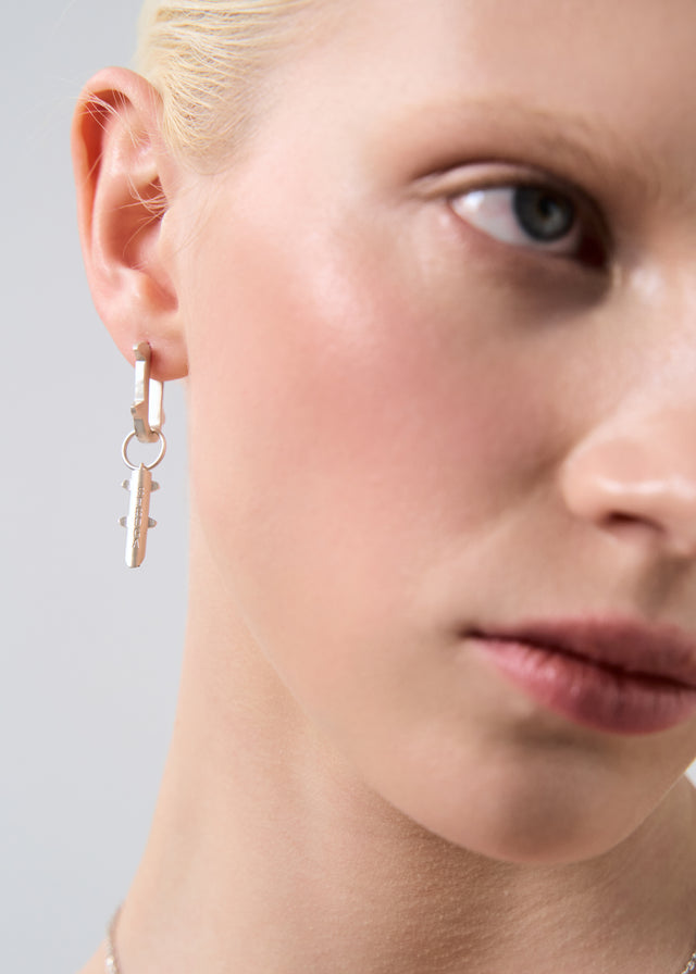 STRUGA Thorn + Medium Thorn Frame with Green Tourmaline #6 Silver Earrings - edgy sterling silver earrings handcrafted Bal...