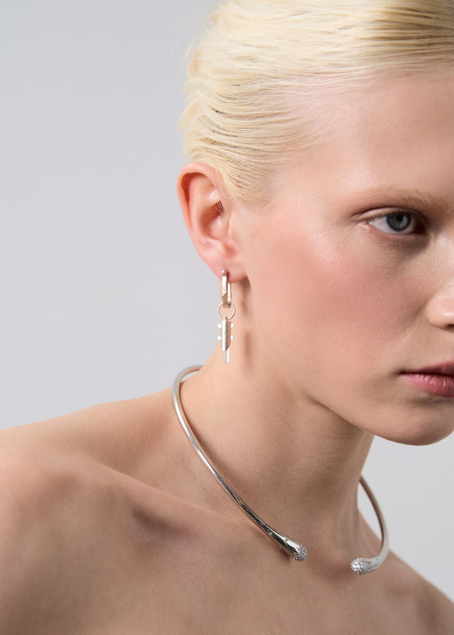 STRUGA Thorn + Medium Thorn Frame with Aquamarine #2 Silver Earrings - edgy sterling silver earrings handcrafted Bali - vi...