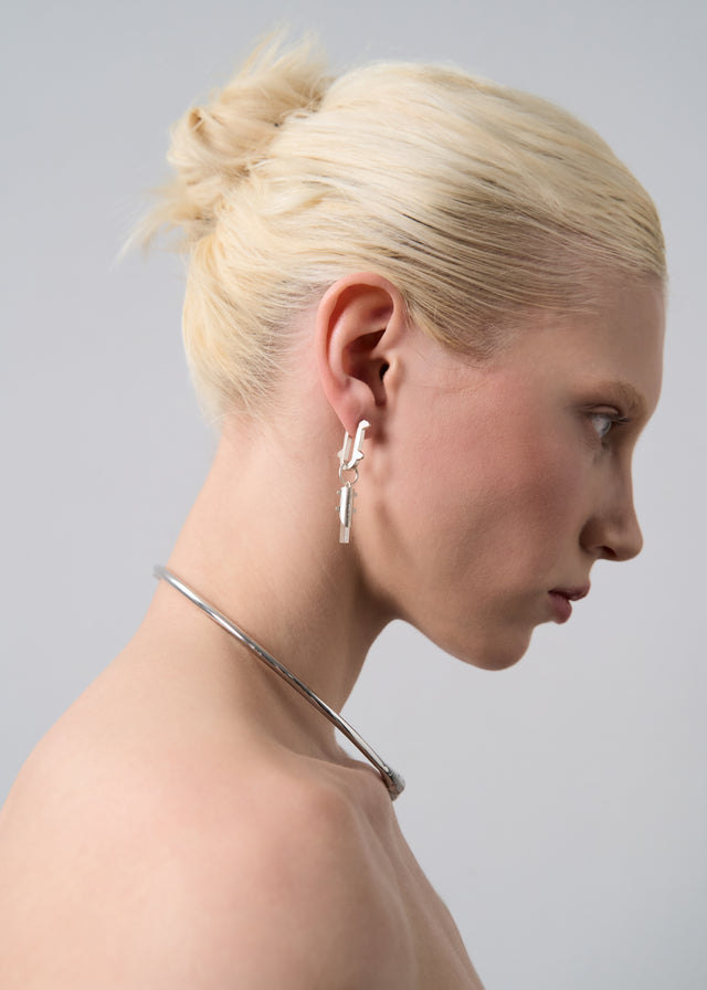 STRUGA Thorn + Medium Thorn Frame with Aquamarine #2 Silver Earrings - edgy sterling silver earrings handcrafted Bali - vi...