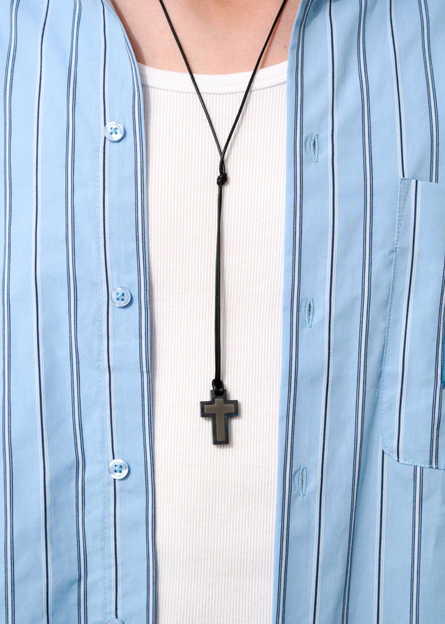 STRUGA Cross V.4 Arctic Silver Necklace - dark fashion sterling silver necklace handcrafted Bali - view 4