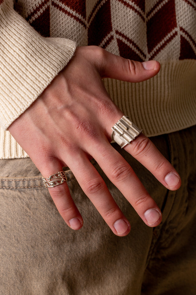 STRUGA Brutalism V.1 Silver Ring - brutalist sterling silver ring handcrafted Bali - view 2