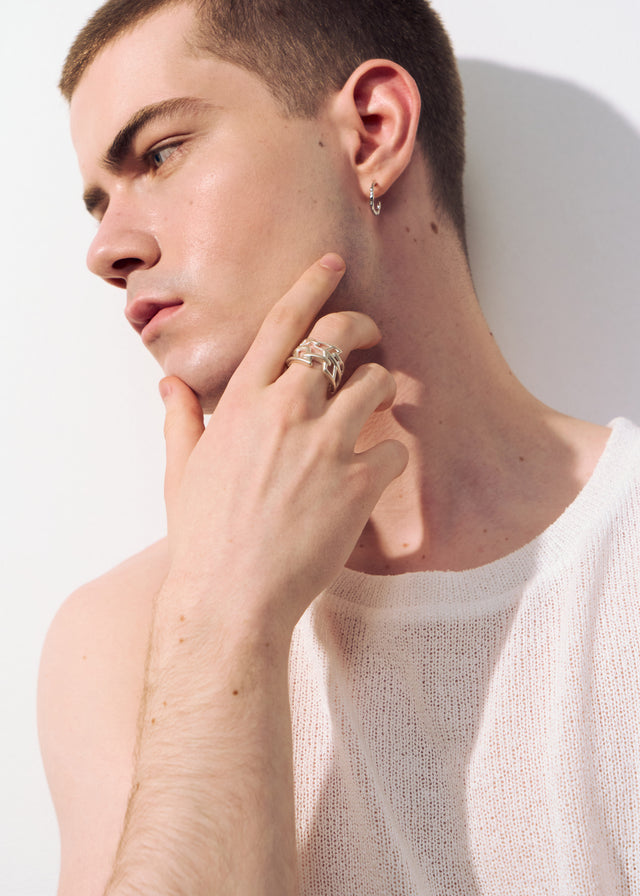 STRUGA Double Line Signature Link Silver Ring - signature sterling silver ring handcrafted Bali - view 7