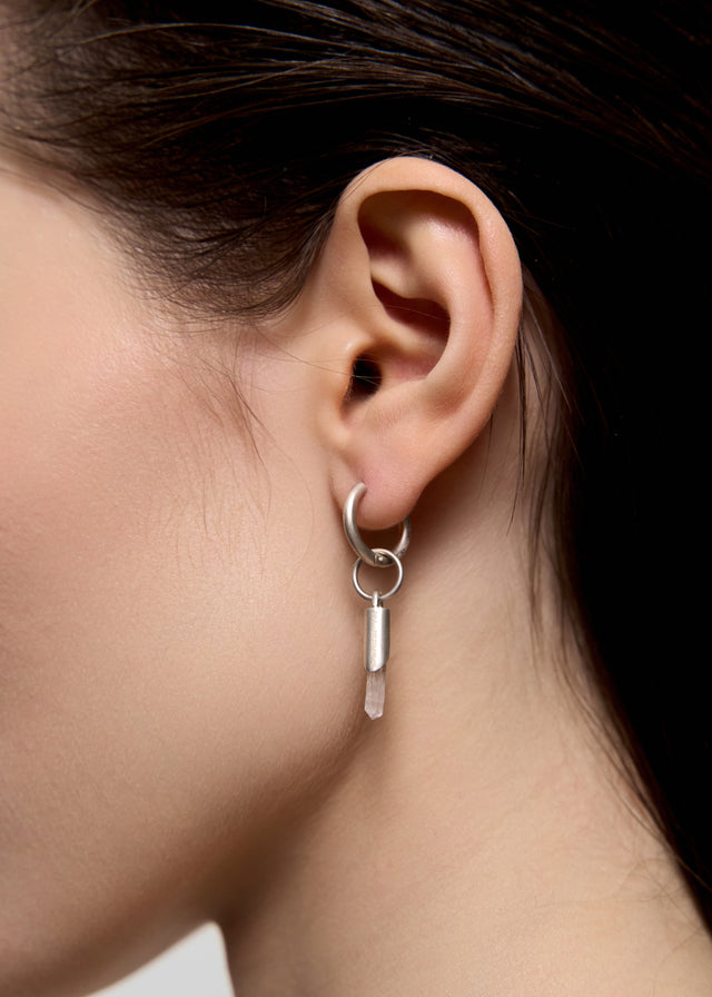 STRUGA Classic + Medium Cylinder Frame with Aquamarine #6 Silver Earrings - sterling silver earrings Bali - view 2