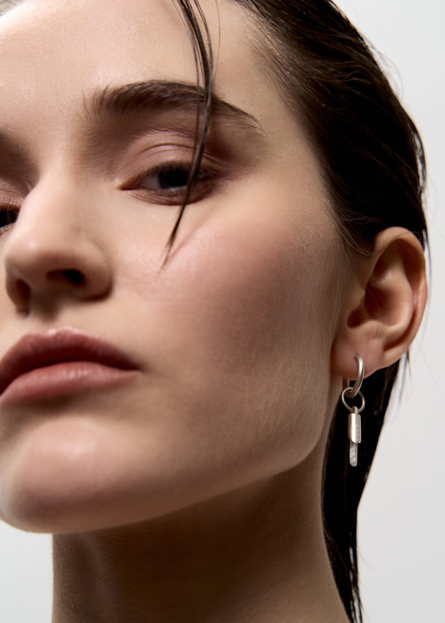 STRUGA Classic + Medium Cylinder Frame with Aquamarine #6 Silver Earrings - sterling silver earrings Bali - view 5