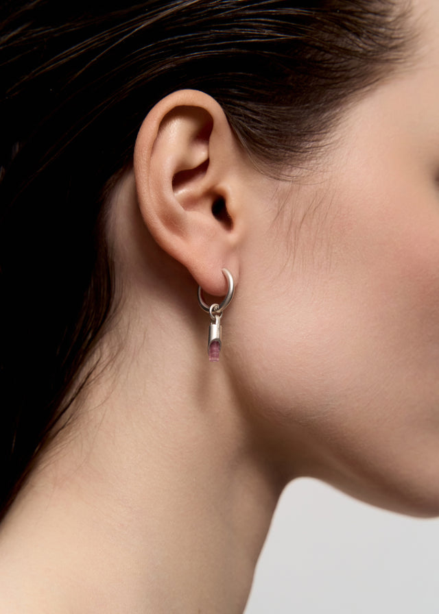 STRUGA Classic + Small Cylinder Frame with Pink Tourmaline #7 Silver Earrings - sterling silver earrings Bali - view 2