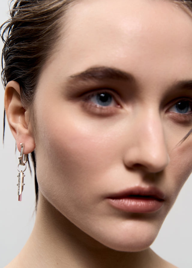 STRUGA Thorn + Small Thorn Frame with Pink Tourmaline #3 Silver Earrings - edgy sterling silver earrings handcrafted Bali ...