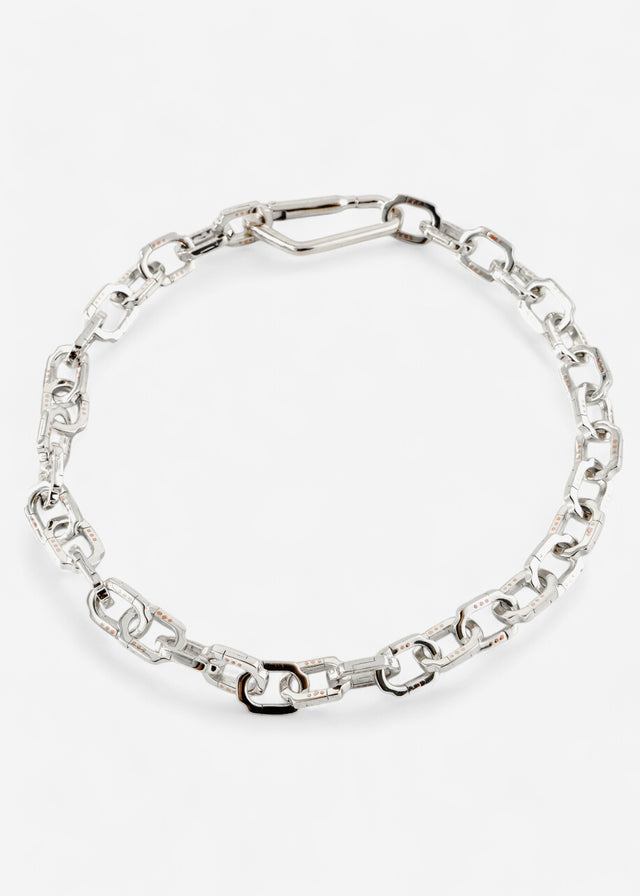 STRUGA Blade Link Choker Necklace with Carabiner - edgy sterling silver necklace handcrafted Bali