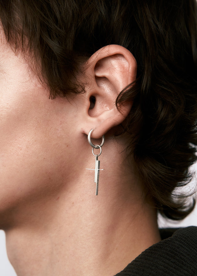 STRUGA Earring Thorn + small Suprimatism cross - edgy sterling silver earrings handcrafted Bali - view 2