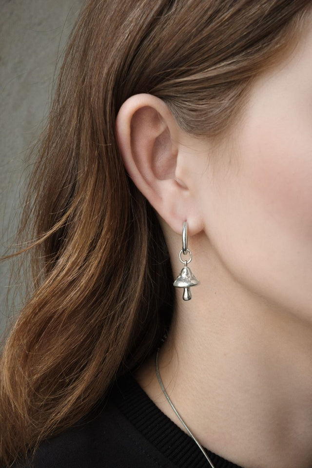 STRUGA Classic + Signature Mushroom Silver Earrings - deconstructed sterling silver earrings handcrafted Bali - view 3