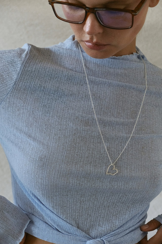 STRUGA Small Wire Heart Silver Necklace - signature sterling silver necklace handcrafted Bali - view 2