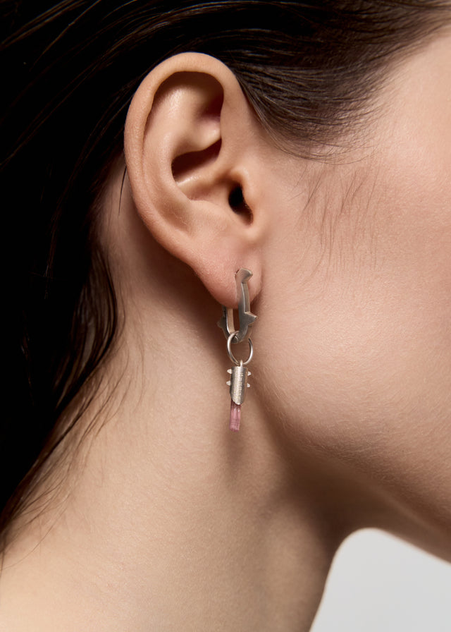 STRUGA Thorn + Medium Thorn Frame with Pink Tourmaline #11 Silver Earrings - edgy sterling silver earrings handcrafted Bal...