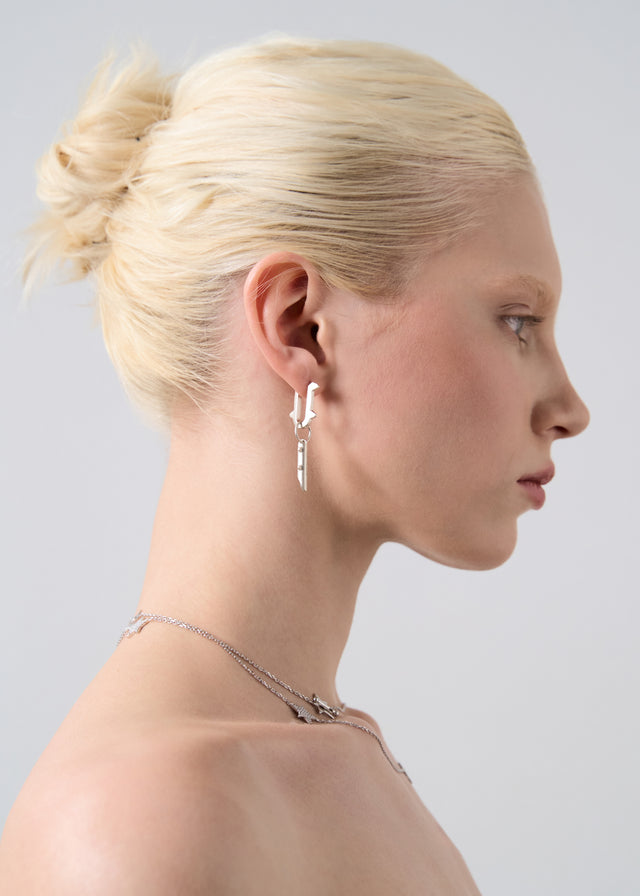 STRUGA Thorn + Medium Thorn Frame with Green Tourmaline #6 Silver Earrings - edgy sterling silver earrings handcrafted Bal...